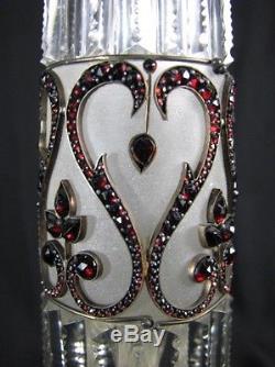 Antique Brilliant Cut Glass Crystal Vase Bohemian Garnet Red Heart Mounts Czech