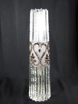 Antique Brilliant Cut Glass Crystal Vase Bohemian Garnet Red Heart Mounts Czech