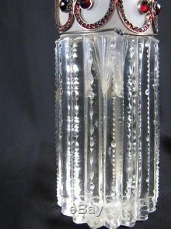 Antique Brilliant Cut Glass Crystal Vase Bohemian Garnet Red Heart Mounts Czech