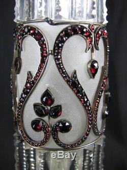 Antique Brilliant Cut Glass Crystal Vase Bohemian Garnet Red Heart Mounts Czech