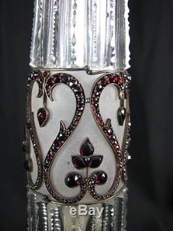 Antique Brilliant Cut Glass Crystal Vase Bohemian Garnet Red Heart Mounts Czech