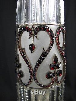 Antique Brilliant Cut Glass Crystal Vase Bohemian Garnet Red Heart Mounts Czech