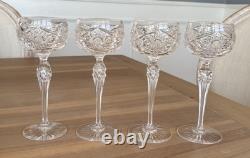 Antique Brilliant Period Cut Crystal 7 3/4 Wine Glasses Star Set of 4 Great