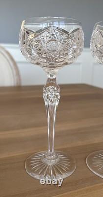 Antique Brilliant Period Cut Crystal 7 3/4 Wine Glasses Star Set of 4 Great