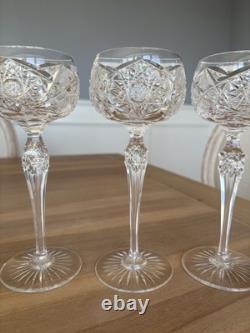 Antique Brilliant Period Cut Crystal 7 3/4 Wine Glasses Star Set of 4 Great