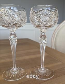 Antique Brilliant Period Cut Crystal 7 3/4 Wine Glasses Star Set of 4 Great