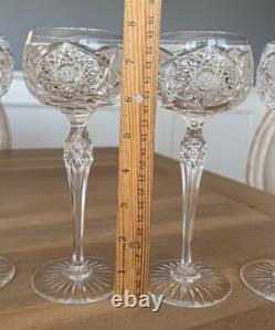 Antique Brilliant Period Cut Crystal 7 3/4 Wine Glasses Star Set of 4 Great