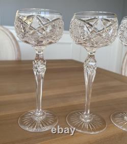 Antique Brilliant Period Cut Crystal 7 3/4 Wine Glasses Star Set of 4 Great