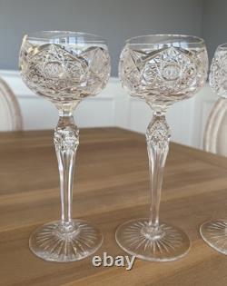 Antique Brilliant Period Cut Crystal 7 3/4 Wine Glasses Star Set of 4 Great