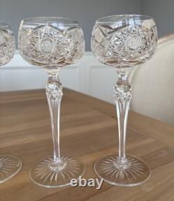 Antique Brilliant Period Cut Crystal 7 3/4 Wine Glasses Star Set of 4 Great