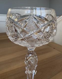 Antique Brilliant Period Cut Crystal 7 3/4 Wine Glasses Star Set of 4 Great