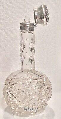 Antique CUT CRYSTAL PERFUME BOTTLE with Sterling Silver Top & Glass Stopper 1893