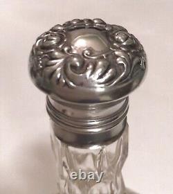 Antique CUT CRYSTAL PERFUME BOTTLE with Sterling Silver Top & Glass Stopper 1893