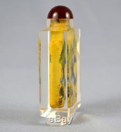 Antique Chinese Craft Art Inside Painted Geisha Crystal Cut Glass Snuff Bottle