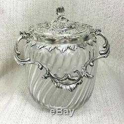 Antique Christofle Cut Crystal Biscuit Box Glass Cookie Jar French Art Nouveau
