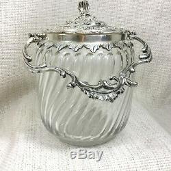 Antique Christofle Cut Crystal Biscuit Box Glass Cookie Jar French Art Nouveau