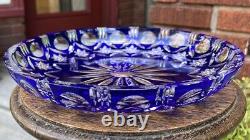 Antique Cobalt Blue Crystal Plate Platter Cut to Clear Bohemian Large Beautiful