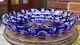 Antique Cobalt Blue Crystal Plate Platter Cut to Clear Bohemian Large Beautiful