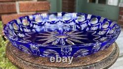 Antique Cobalt Blue Crystal Plate Platter Cut to Clear Bohemian Large Beautiful