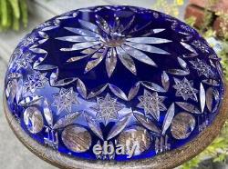 Antique Cobalt Blue Crystal Plate Platter Cut to Clear Bohemian Large Beautiful
