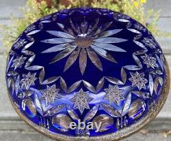 Antique Cobalt Blue Crystal Plate Platter Cut to Clear Bohemian Large Beautiful