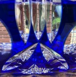 Antique Cobalt Blue Crystal Plate Platter Cut to Clear Bohemian Large Beautiful