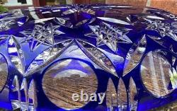 Antique Cobalt Blue Crystal Plate Platter Cut to Clear Bohemian Large Beautiful