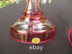 Antique Cranberry Cut Crystal Glass Mantle Lustres Germany Original Birks Label