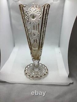 Antique Crystal American Brilliant Cut Glass Gilded Trumpet Vase 8