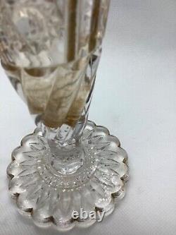 Antique Crystal American Brilliant Cut Glass Gilded Trumpet Vase 8