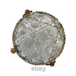 Antique Crystal Box Cut Gilt Bronze Frame Lid Trinket Jewelry Candy Hands19th