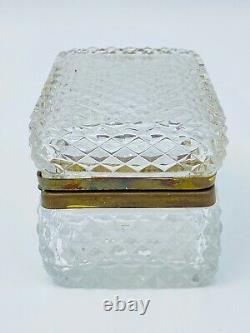 Antique Crystal Casket Hinged Baccarat Style Diamond Cut Jewelry Box