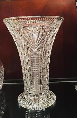 Antique Crystal Vase ABP Cut Glass Trumpet Large Heavy Footed Vtg Minte 8
