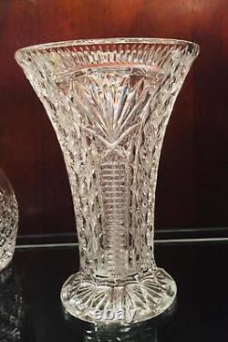 Antique Crystal Vase ABP Cut Glass Trumpet Large Heavy Footed Vtg Minte 8