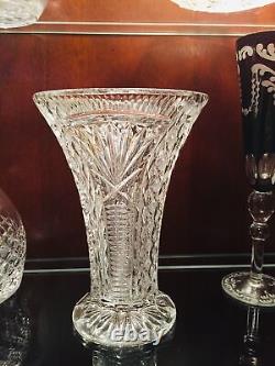 Antique Crystal Vase ABP Cut Glass Trumpet Large Heavy Footed Vtg Minte 8