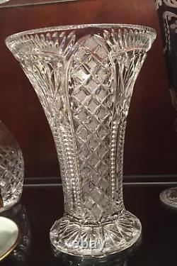 Antique Crystal Vase ABP Cut Glass Trumpet Large Heavy Footed Vtg Minte 8