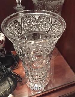 Antique Crystal Vase ABP Cut Glass Trumpet Large Heavy Footed Vtg Minte 8