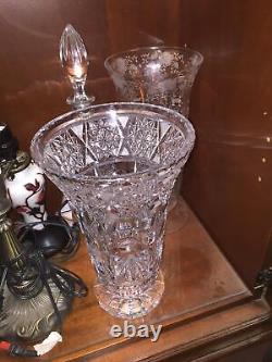 Antique Crystal Vase ABP Cut Glass Trumpet Large Heavy Footed Vtg Minte 8