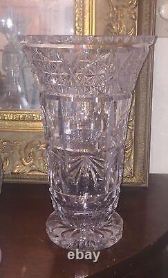 Antique Crystal Vase ABP Cut Glass Trumpet Large Heavy Footed Vtg Minte 8