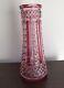 Antique Crystal Vase Cranberry Cut To Clear 13