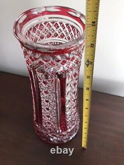 Antique Crystal Vase Cranberry Cut To Clear 13