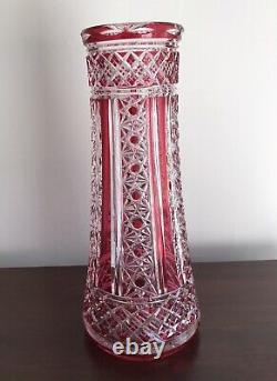 Antique Crystal Vase Cranberry Cut To Clear 13