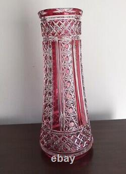 Antique Crystal Vase Cranberry Cut To Clear 13