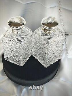 Antique Cut Crystal Glass & Hallmark Silver Lid Vanity Perfume-Cologne Bottles