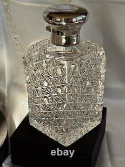 Antique Cut Crystal Glass & Hallmark Silver Lid Vanity Perfume-Cologne Bottles