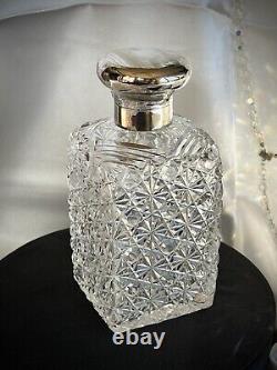 Antique Cut Crystal Glass & Hallmark Silver Lid Vanity Perfume-Cologne Bottles