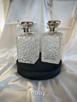 Antique Cut Crystal Glass & Hallmark Silver Lid Vanity Perfume-Cologne Bottles