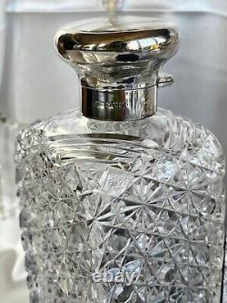 Antique Cut Crystal Glass & Hallmark Silver Lid Vanity Perfume-Cologne Bottles