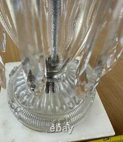 Antique Cut Crystal Glass Luster Lamps Prisms Etched Hurricane Marble Base
