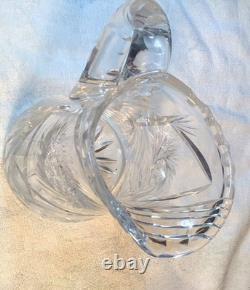 Antique Cut Crystal Glass Pitcher With Intricate Pattern & Handle Beautiful Heavy
